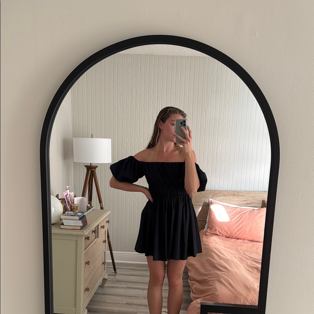 Abercrombie & Fitch Black Off-Shoulder Puff Sleeve Mini Dress